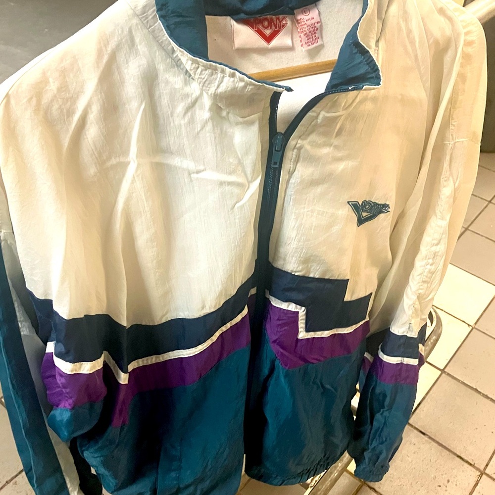 Vintage Pony brand full zip satin windbreaker 80s design lightweight jacket LG